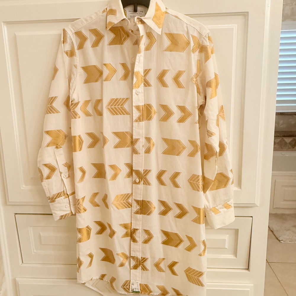 Cream Mini Shirt Dress with Gold Arrow Print